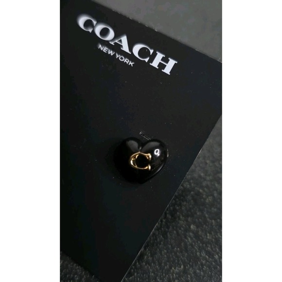 NEW COACH Women Signature C Heart Stud Earrings Black Gold - Picture 4 of 5